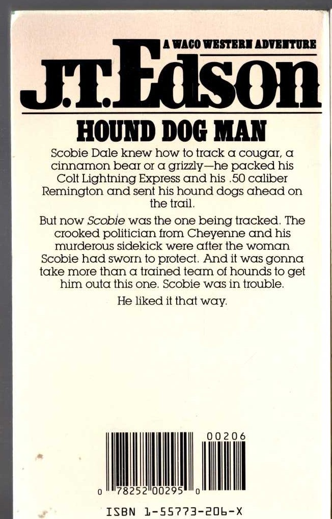 J.T. Edson  HOUND DOG MAN magnified rear book cover image