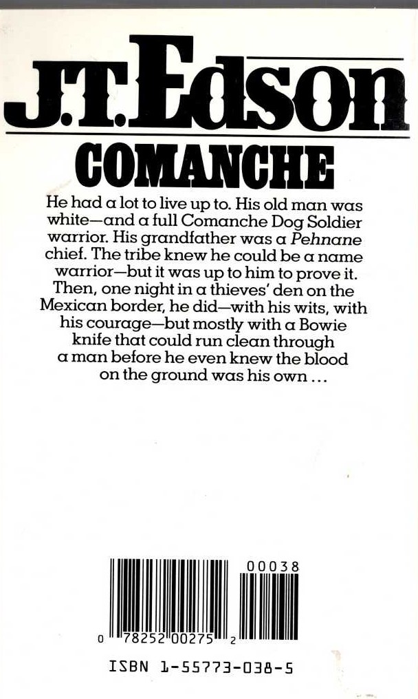 J.T. Edson  COMANCHE magnified rear book cover image
