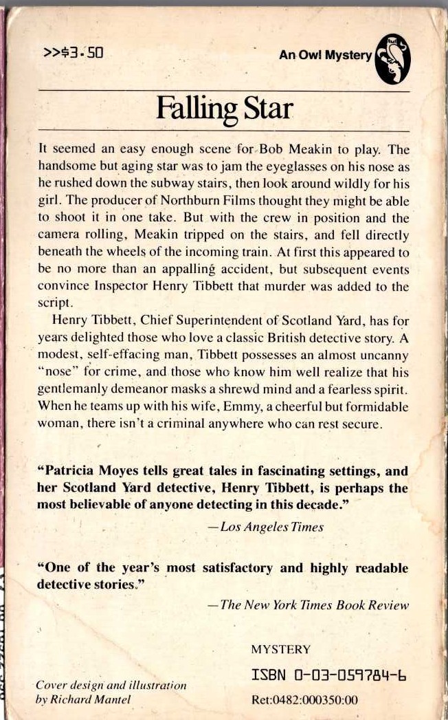Patricia Moyes  FALLING STAR magnified rear book cover image
