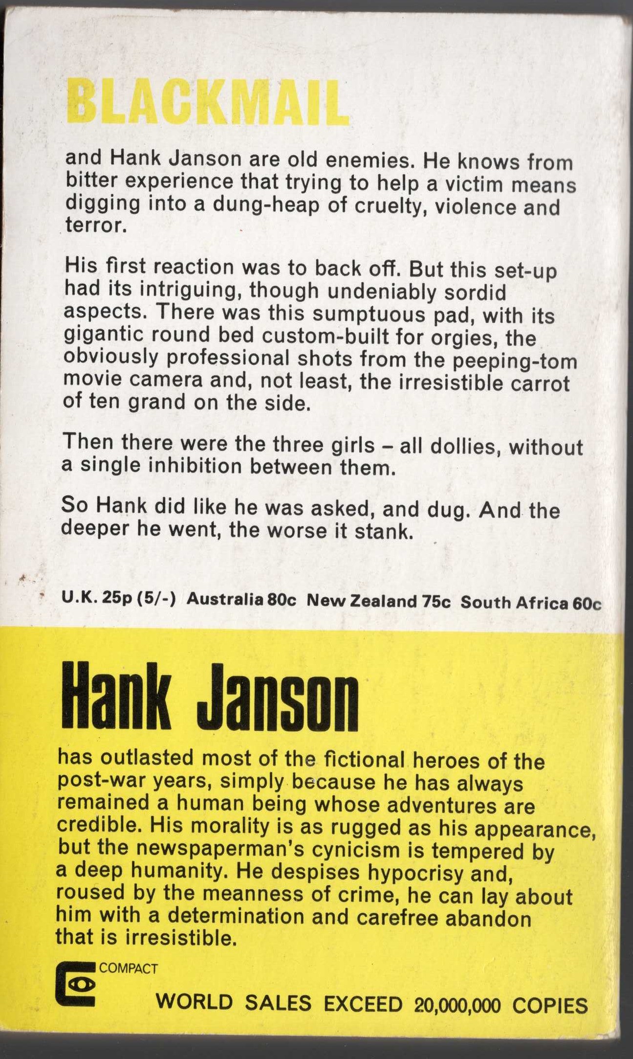 Hank Janson  THE BIG ROUND BED magnified rear book cover image