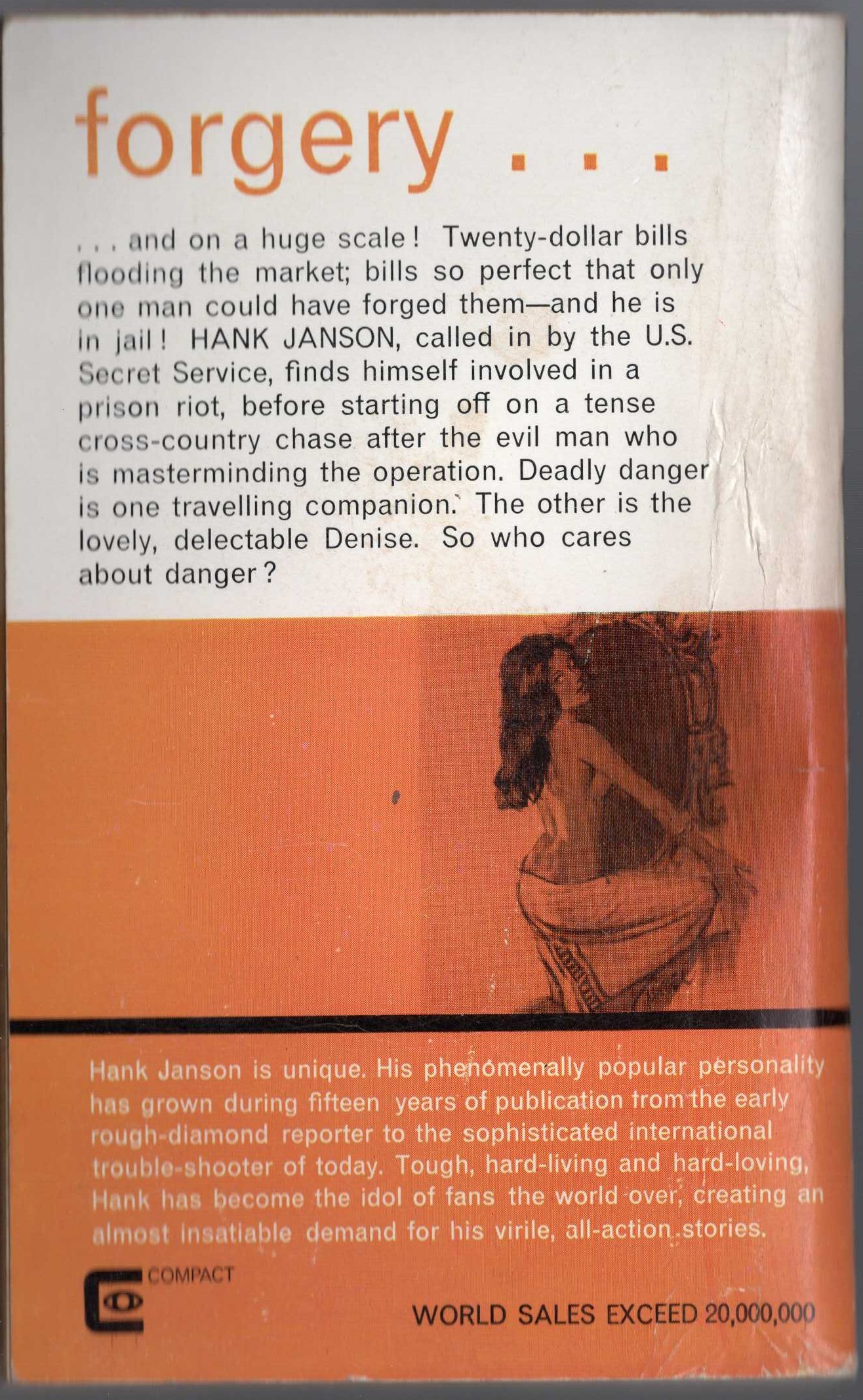 Hank Janson  COUNTER-FEIT magnified rear book cover image