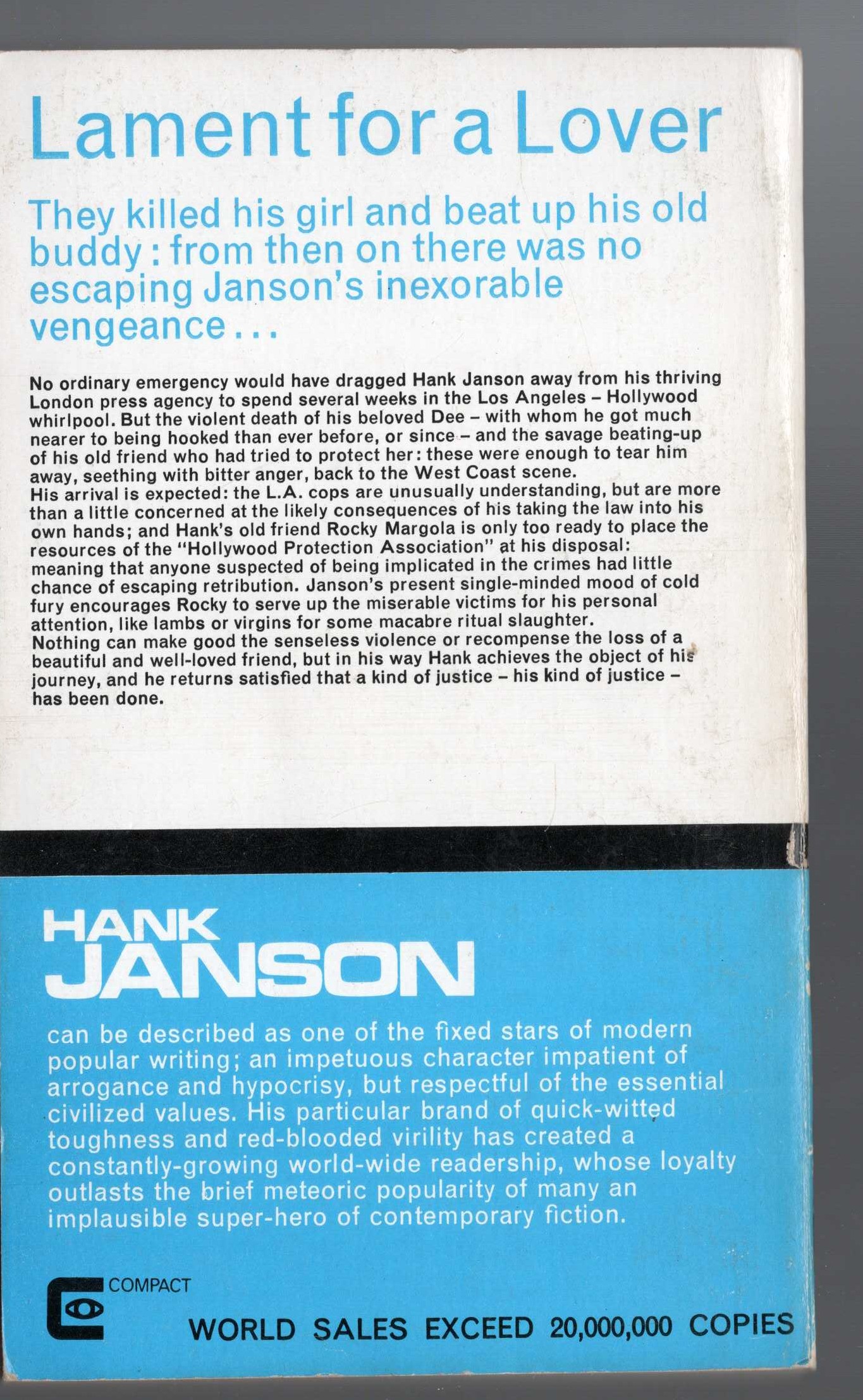 Hank Janson  LAMENT FOR A LOVER magnified rear book cover image