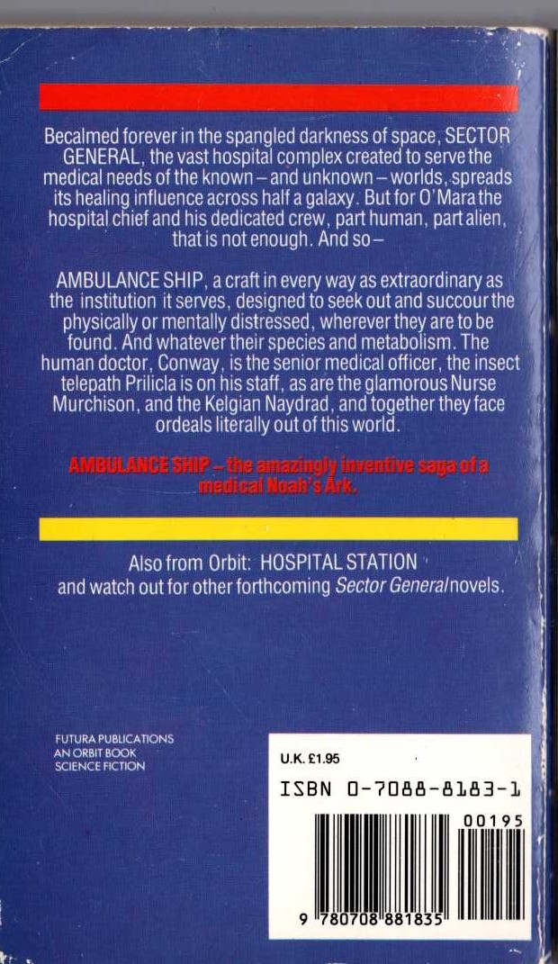 James White  AMBULANCE SHIP magnified rear book cover image