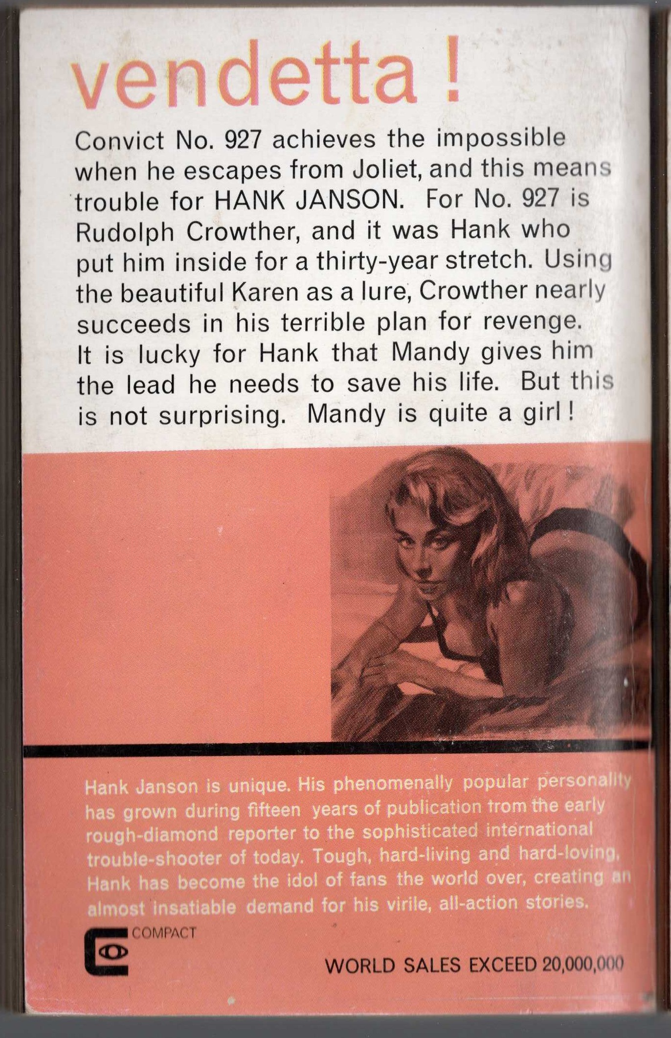 Hank Janson  LUST FOR VENGEANCE magnified rear book cover image