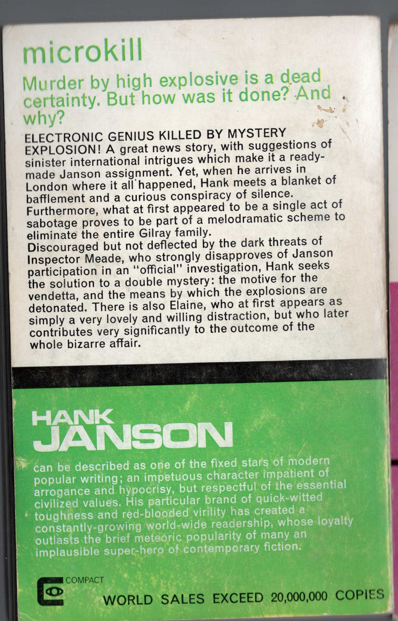Hank Janson  MICROKILL magnified rear book cover image