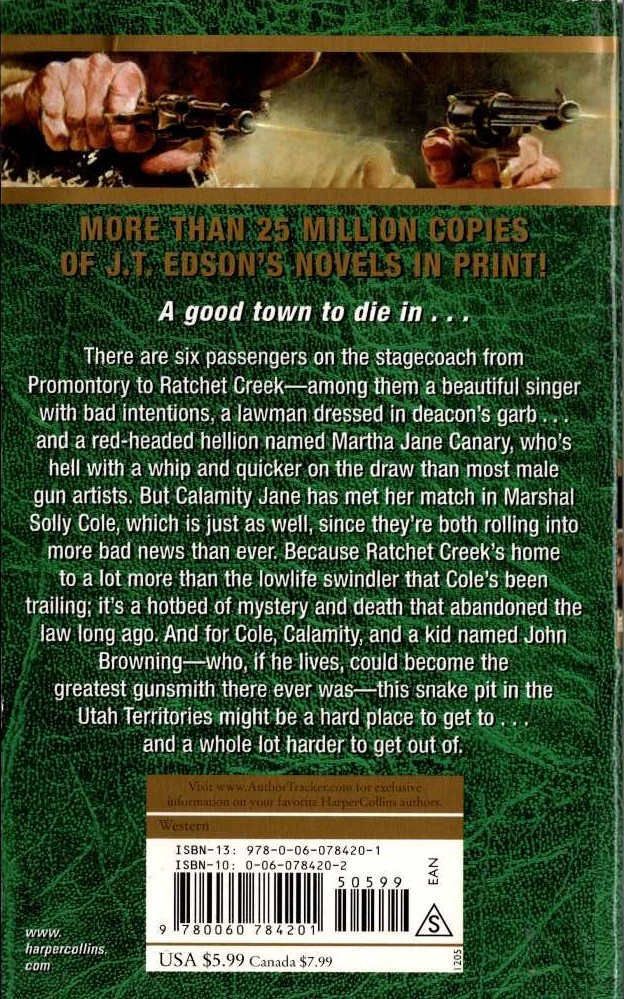 J.T. Edson  THE ROAD TO RATCHET CREEK magnified rear book cover image