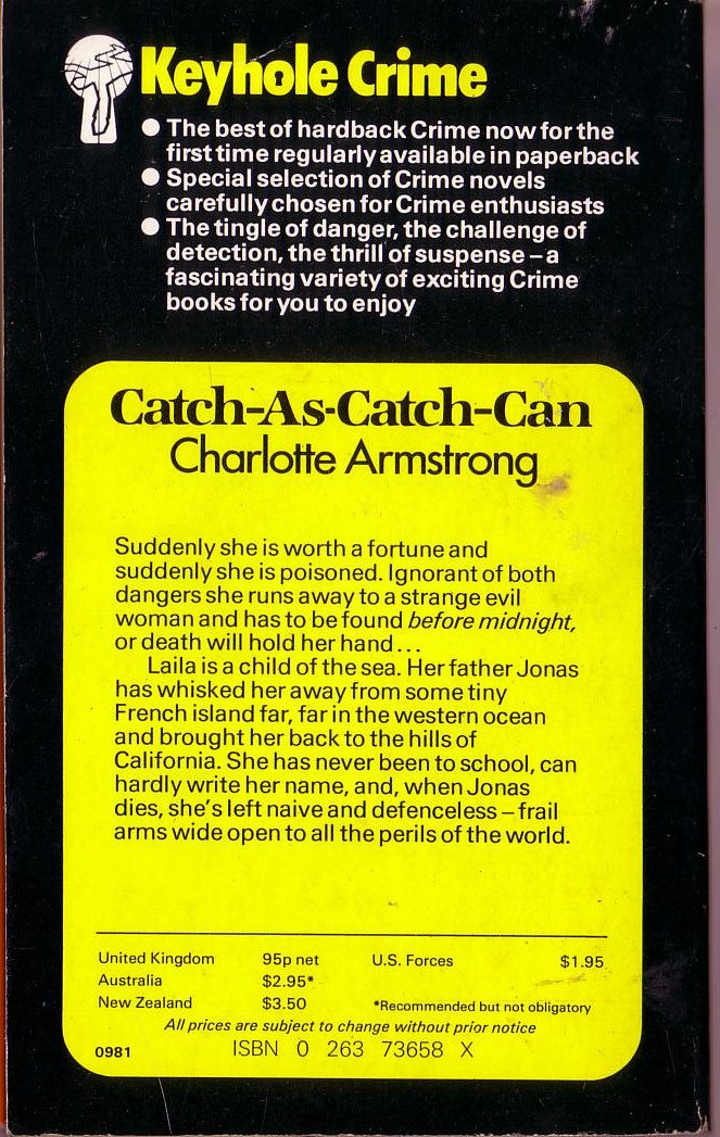 Charlotte Armstrong  CATCH-AS-CATCH-CAN magnified rear book cover image