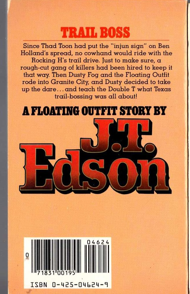 J.T. Edson  TRAIL BOSS magnified rear book cover image