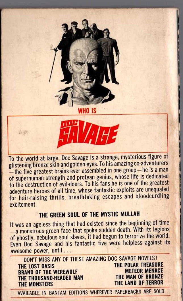 Kenneth Robeson  DOC SAVAGE: THE MYSTIC MULLAH magnified rear book cover image