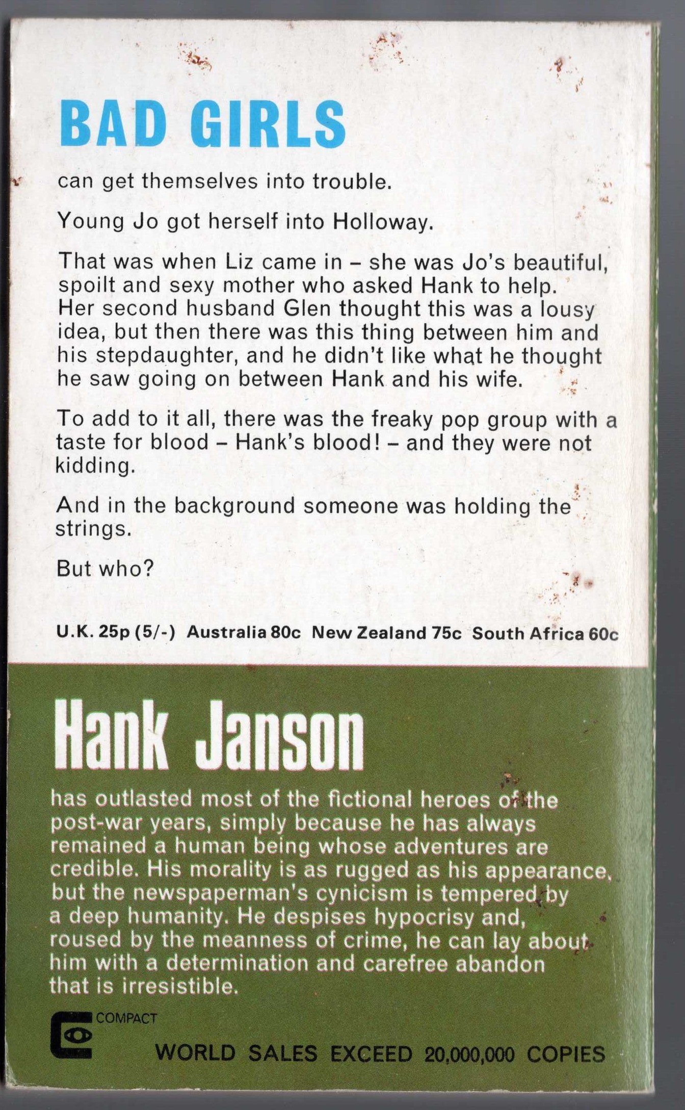 Hank Janson  THE LIZ ASSIGNATION magnified rear book cover image