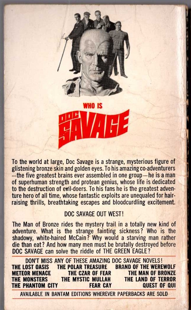 Kenneth Robeson  DOC SAVAGE: THE GREEN EAGLE magnified rear book cover image