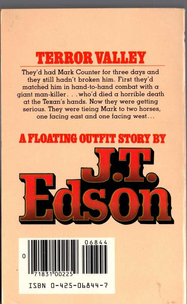 J.T. Edson  TERROR VALLEY magnified rear book cover image