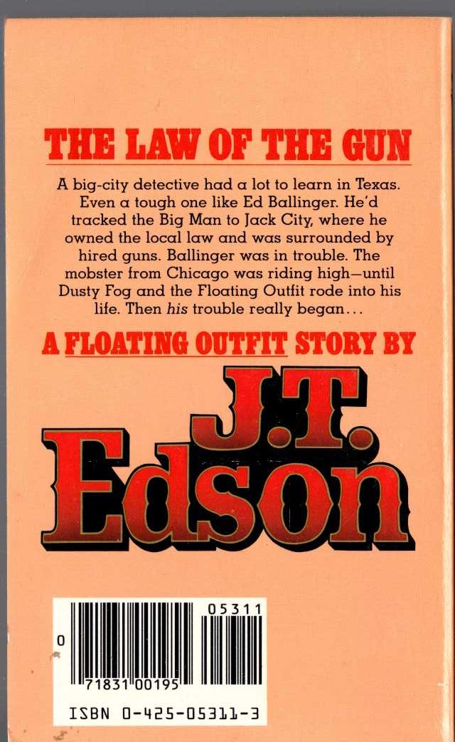 J.T. Edson  THE LAW OF THE GUN magnified rear book cover image