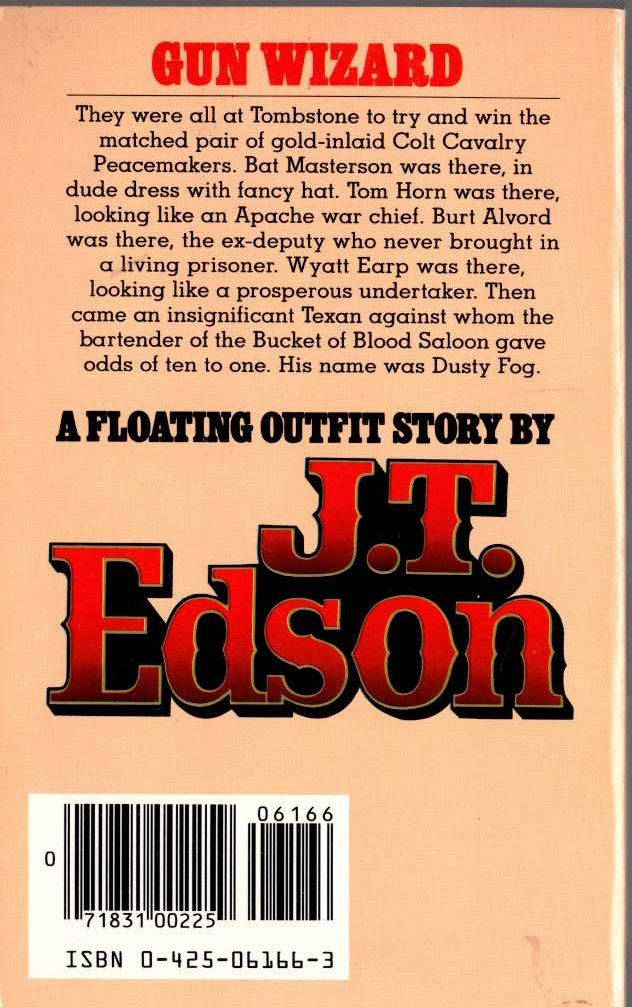 J.T. Edson  GUN WIZARD magnified rear book cover image