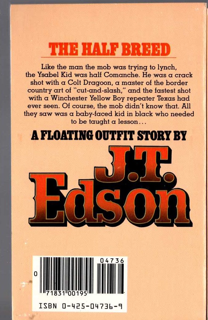 J.T. Edson  THE HALF BREED magnified rear book cover image