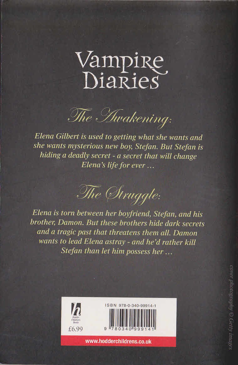 L.J. Smith  VAMPIRE DIARIES: THE AWAKENING and THE STRUGGLE magnified rear book cover image
