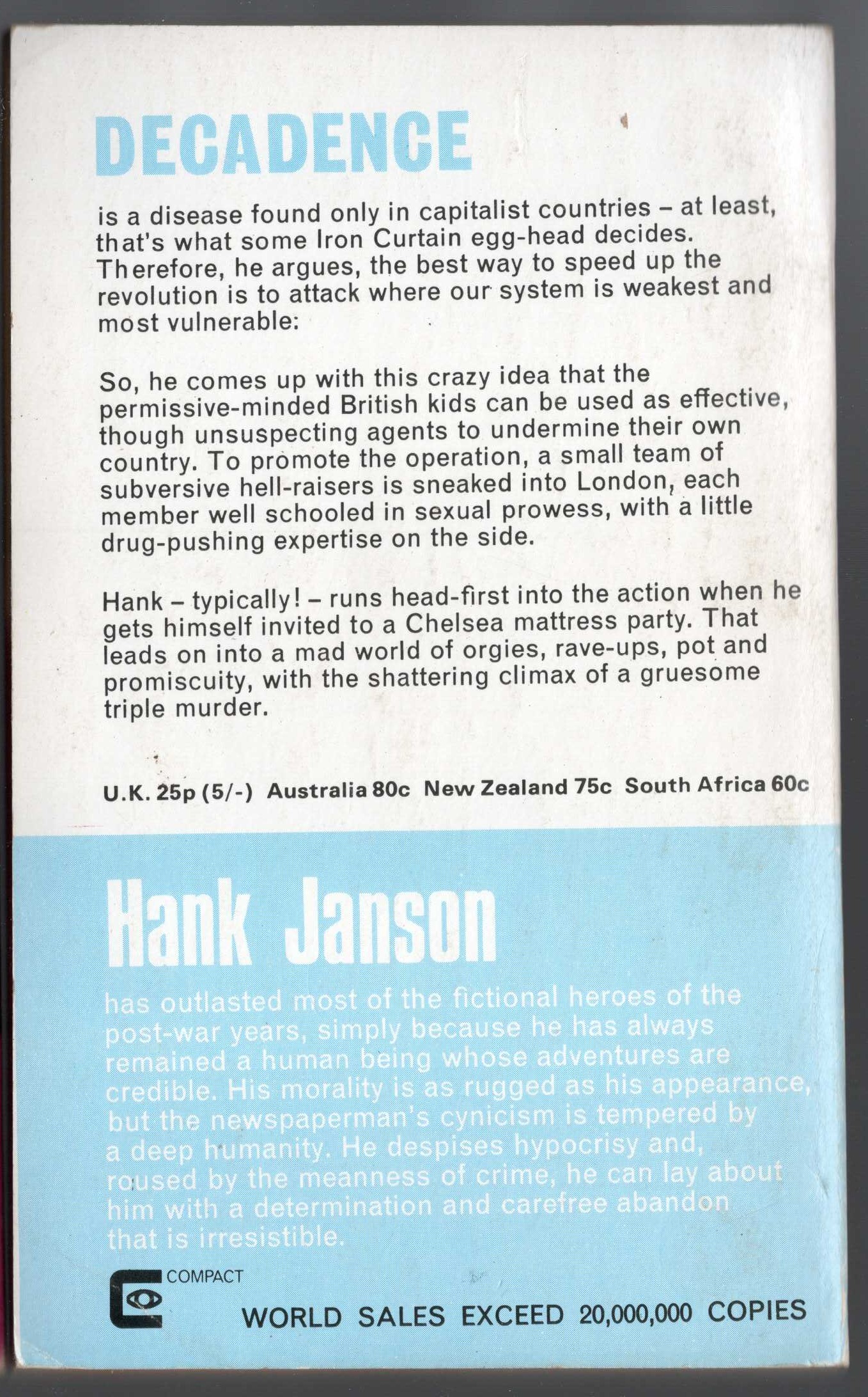 Hank Janson  INFILTRATION magnified rear book cover image