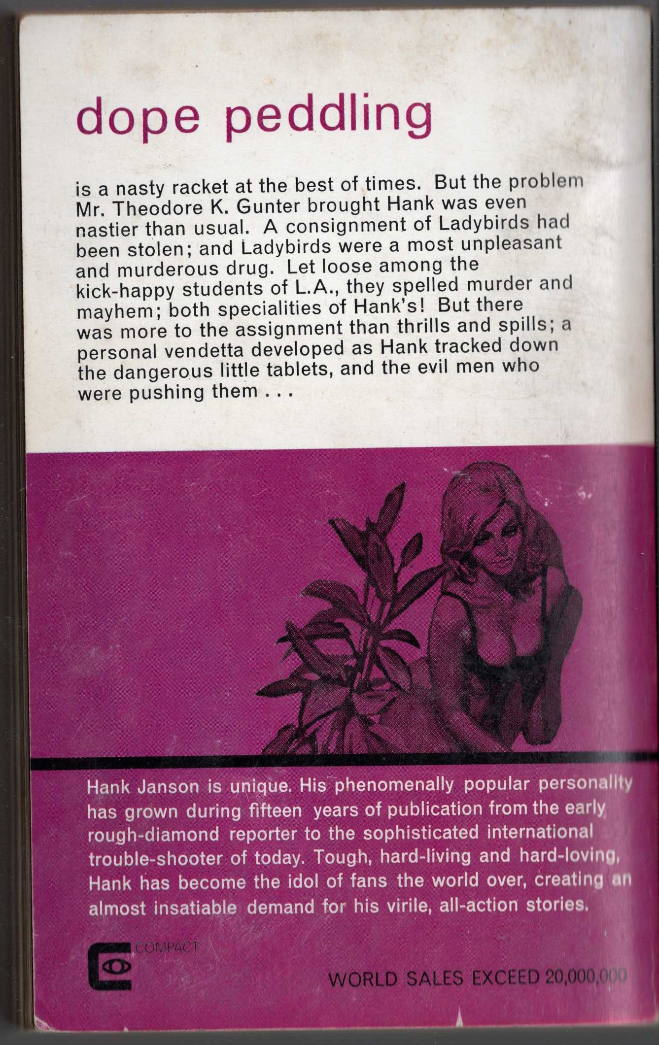 Hank Janson  LADYBIRDS ARE IN magnified rear book cover image