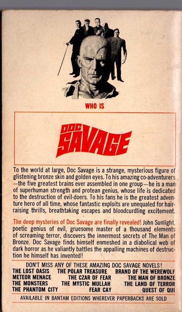 Kenneth Robeson  DOC SAVAGE: FORTRESS OF SOLITUDE magnified rear book cover image