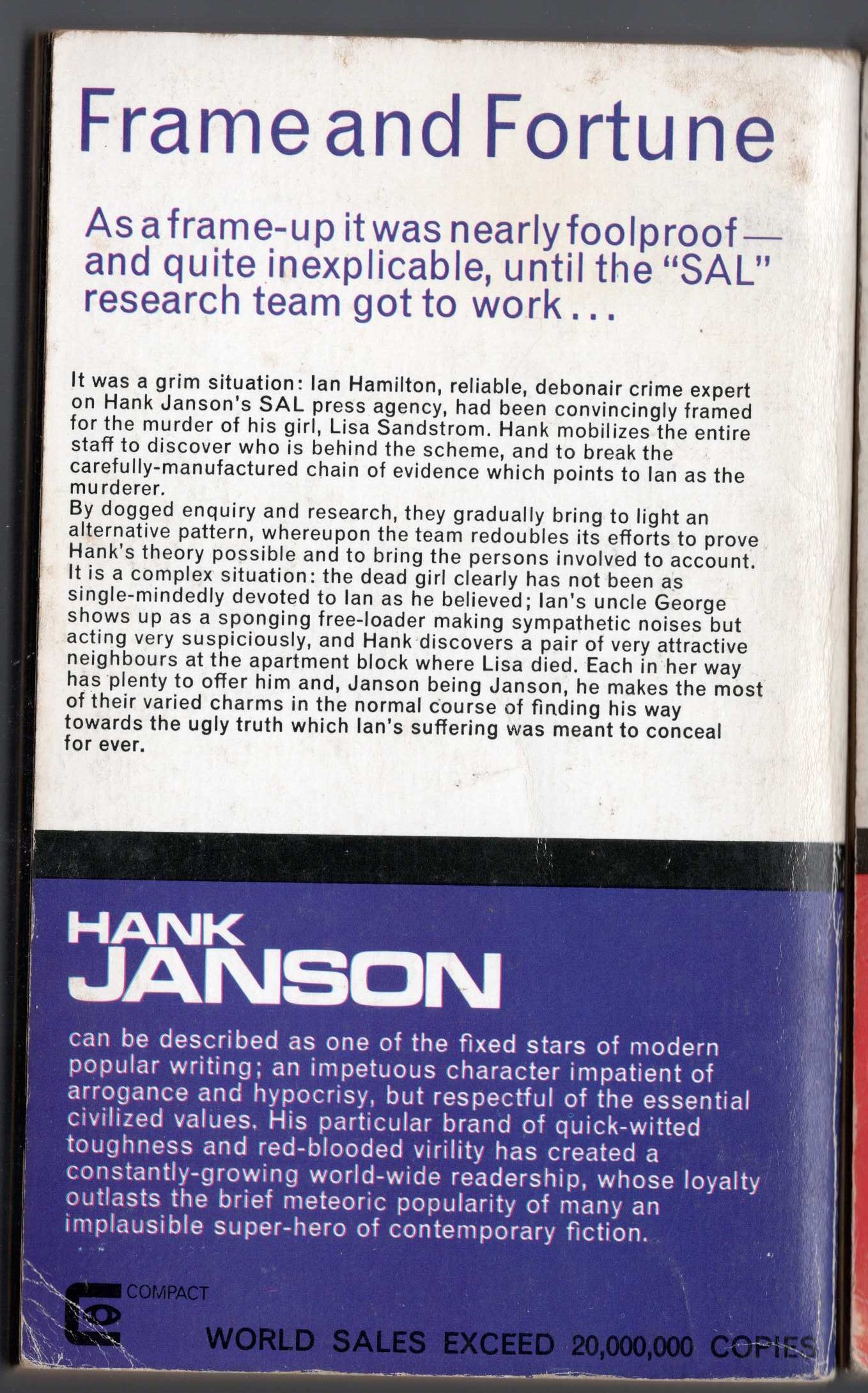 Hank Janson  FRAME AND FORTUNE magnified rear book cover image