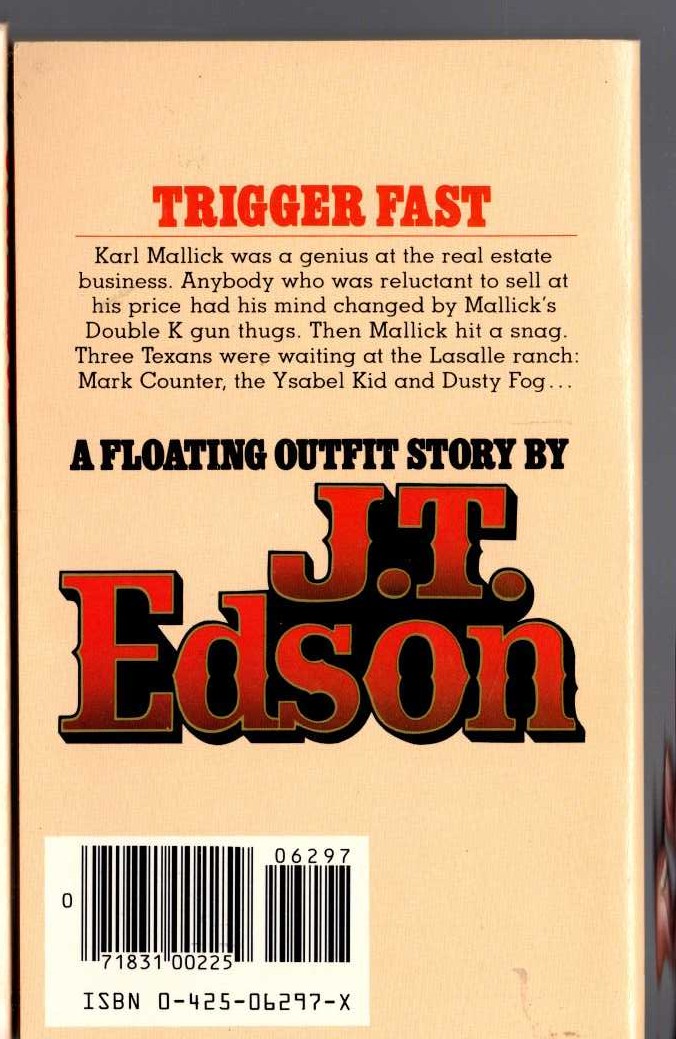 J.T. Edson  TRIGGER FAST magnified rear book cover image