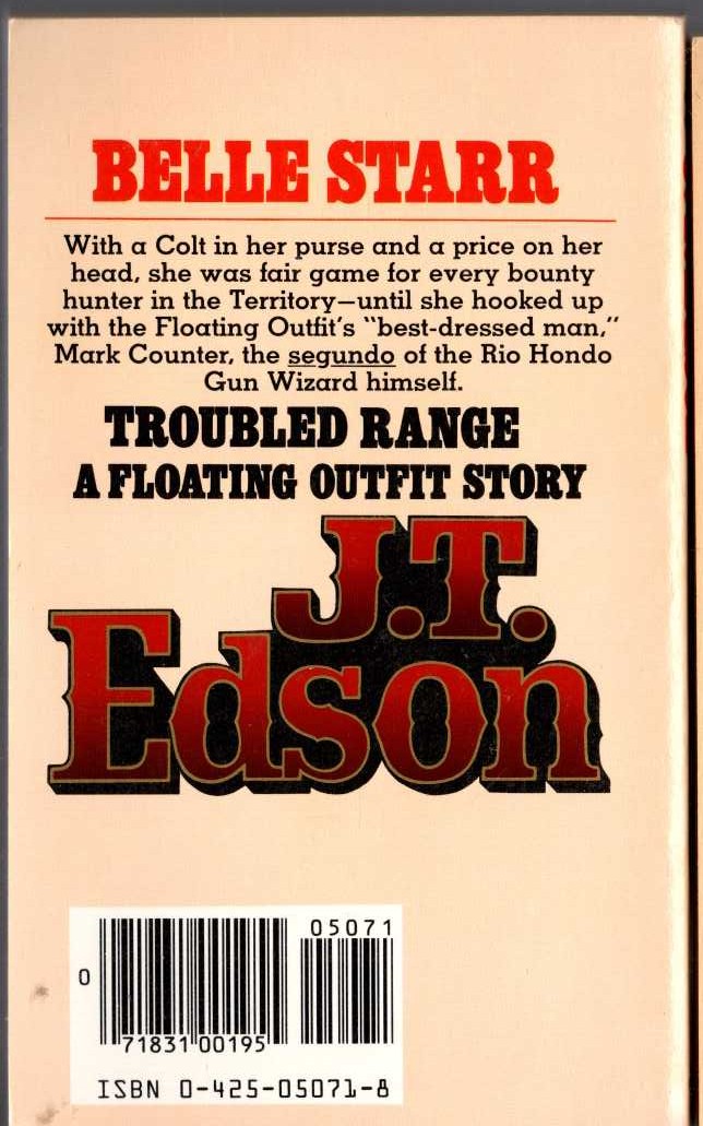 J.T. Edson  TROUBLE TRAIL magnified rear book cover image