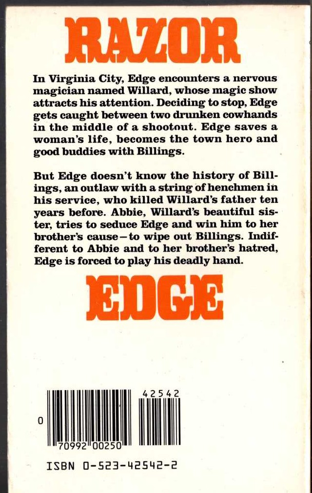 George G. Gilman  EDGE 32: THE FRIGHTENED GUN magnified rear book cover image