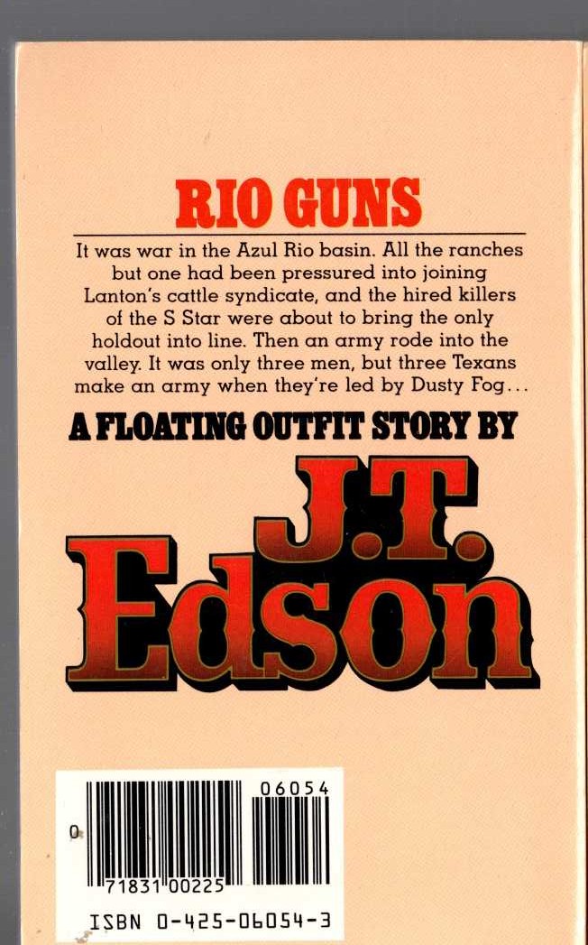 J.T. Edson  RIO GUNS magnified rear book cover image
