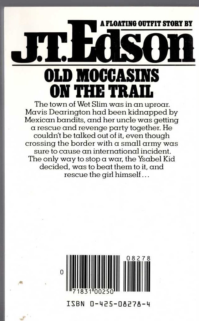 J.T. Edson  OLD MOCCASINS ON THE TRAIL magnified rear book cover image
