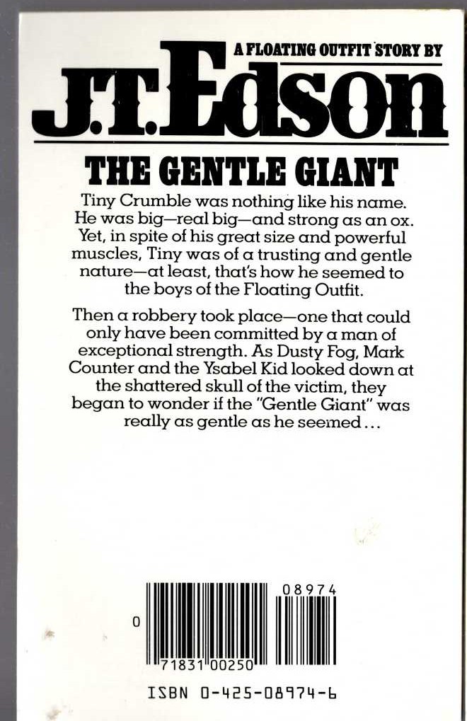J.T. Edson  THE GENTLE GIANT magnified rear book cover image
