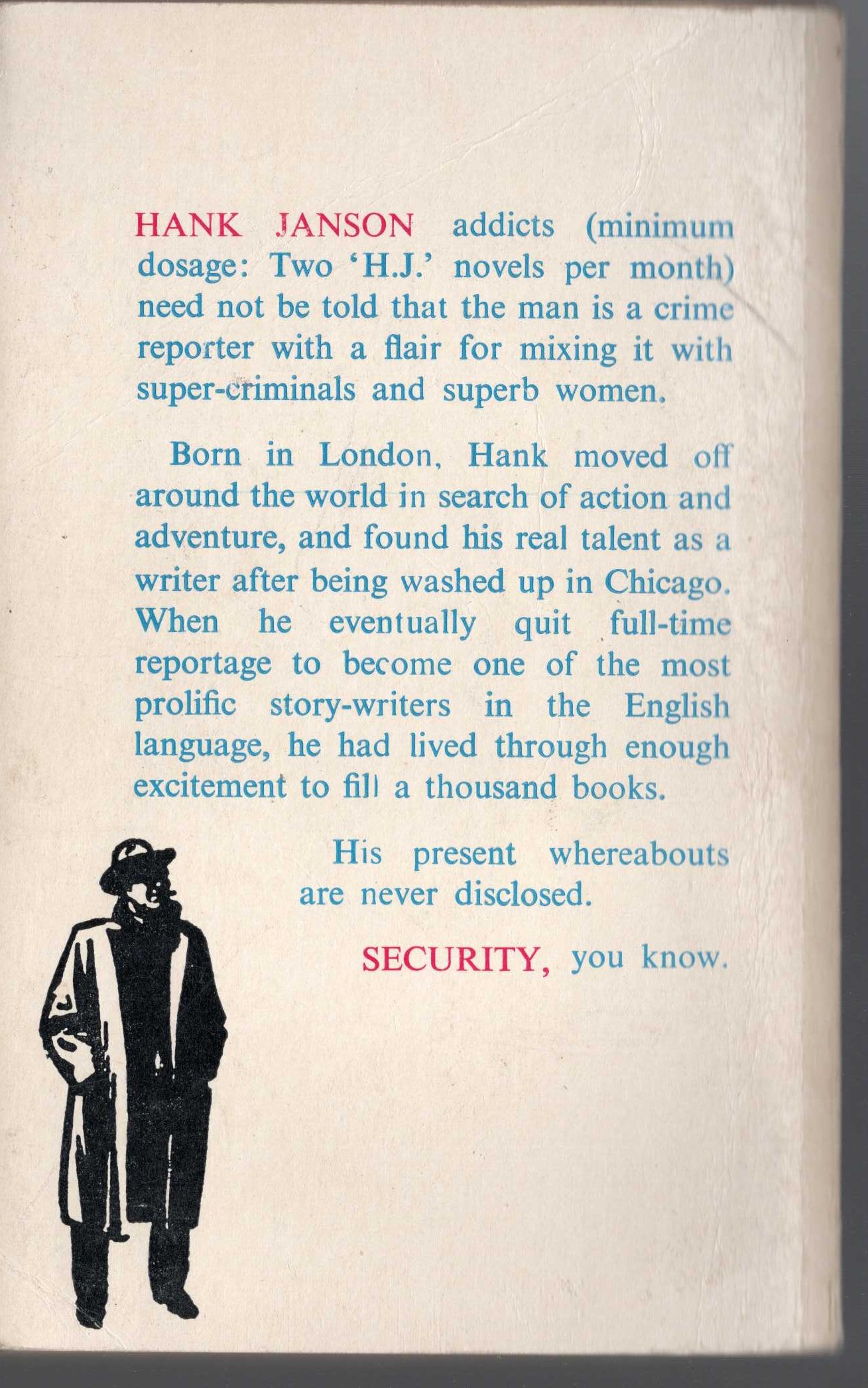 Hank Janson  OUTCAST magnified rear book cover image