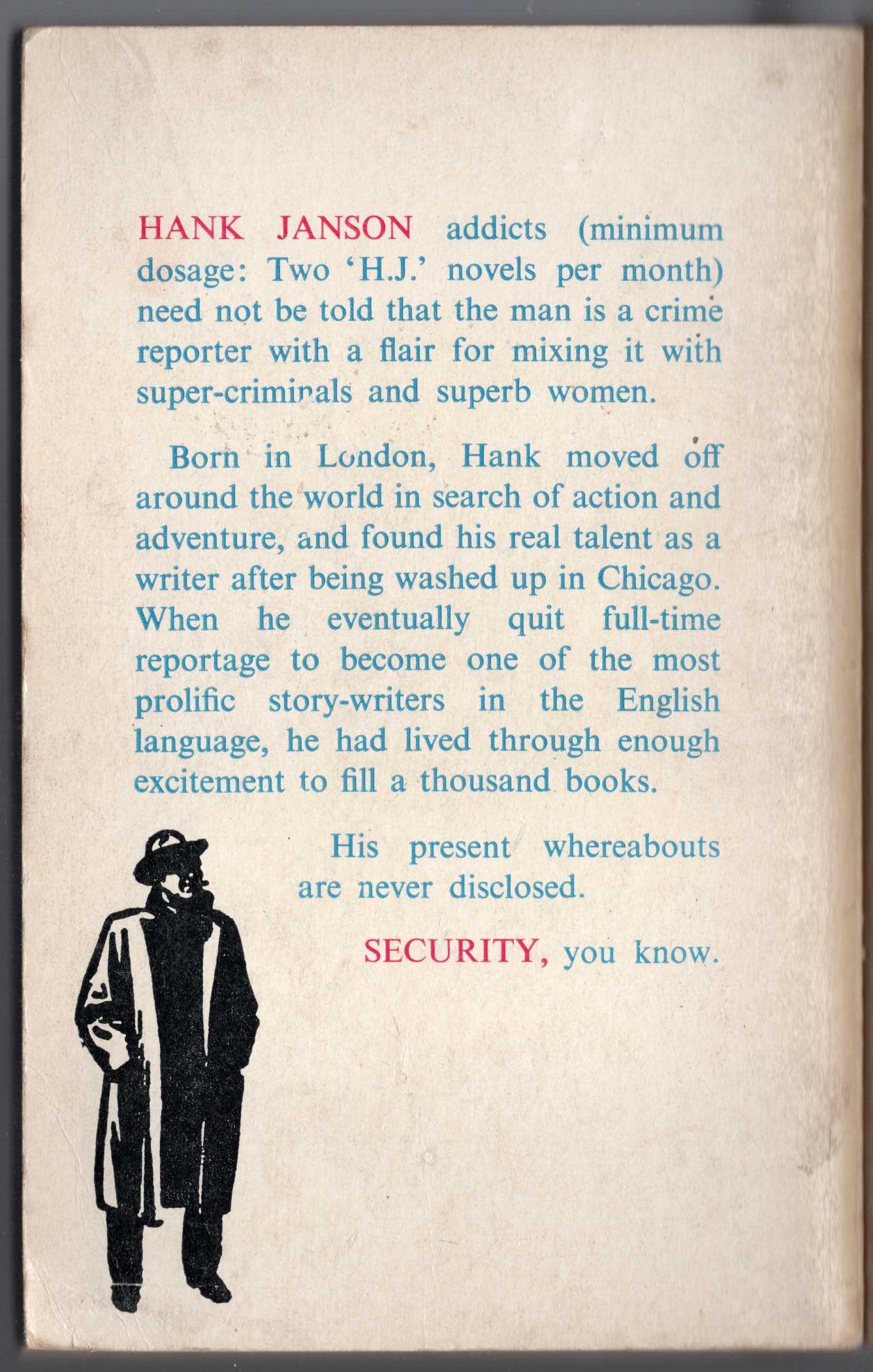 Hank Janson  DOWN TOWN DOLL magnified rear book cover image
