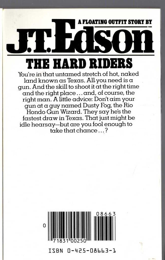 J.T. Edson  THE HARD RIDERS magnified rear book cover image