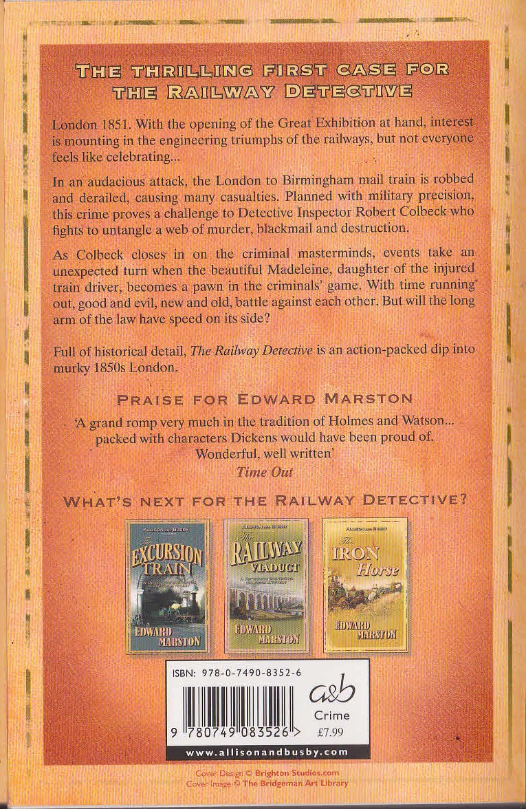 Edward Marston  THE RAILWAY DETECTIVE magnified rear book cover image