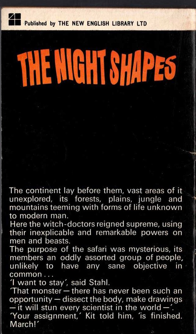 James Blish  THE NIGHT SHAPES magnified rear book cover image