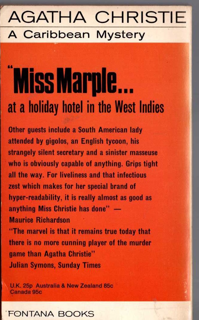 Agatha Christie  A CARIBBEAN MYSTERY magnified rear book cover image