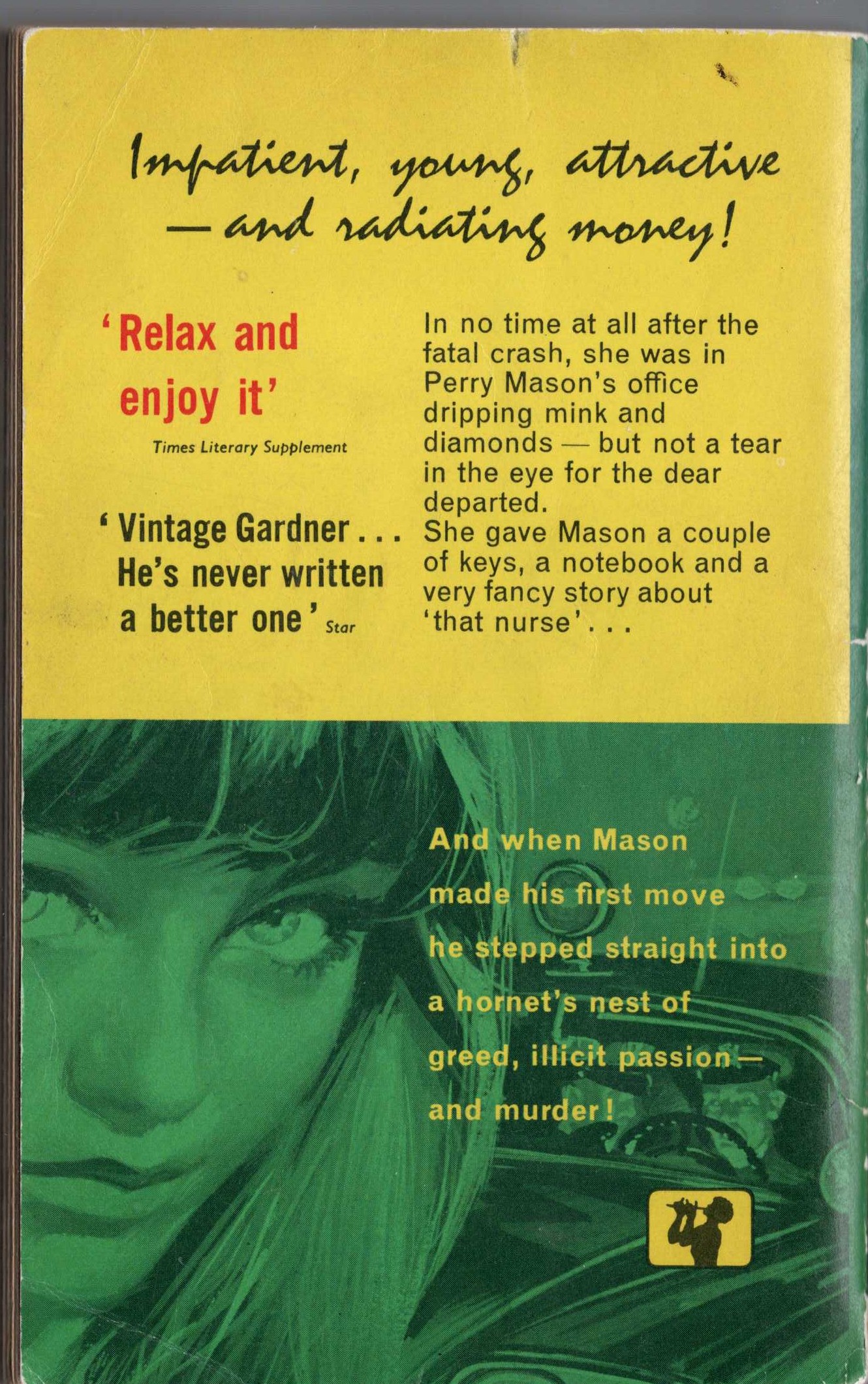 Erle Stanley Gardner  THE CASE OF THE FUGITIVE NURSE magnified rear book cover image