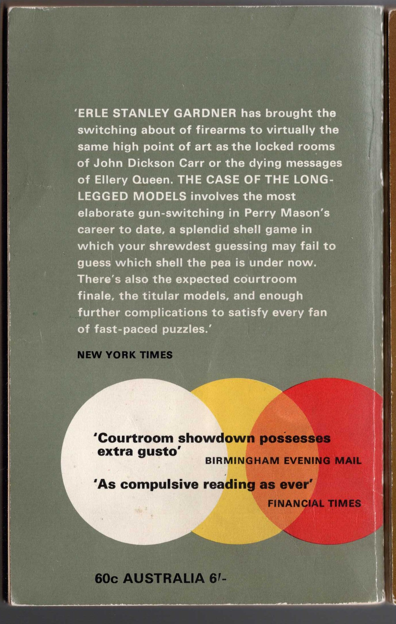 Erle Stanley Gardner  THE CASE OF THE LONG-LEGGED MODELS magnified rear book cover image