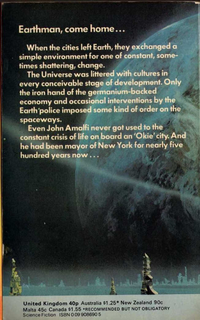 James Blish  EARTHMAN, COME HOME magnified rear book cover image