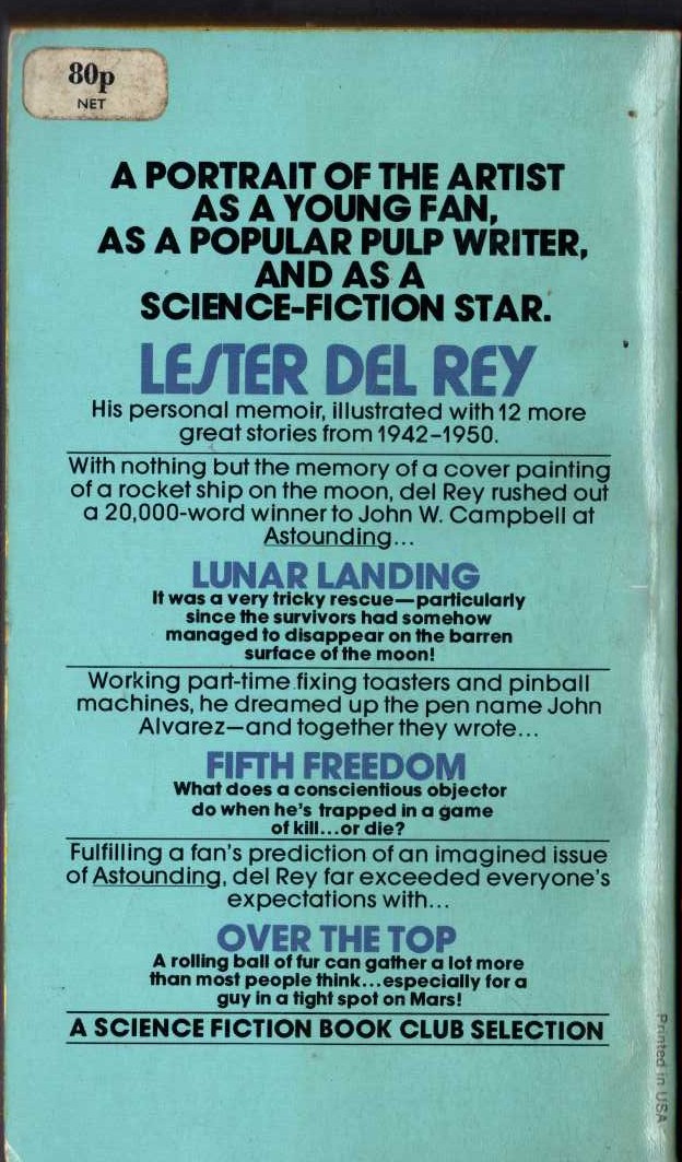 Lester del Rey  THE EARLY DEL REY (Volume 2) magnified rear book cover image