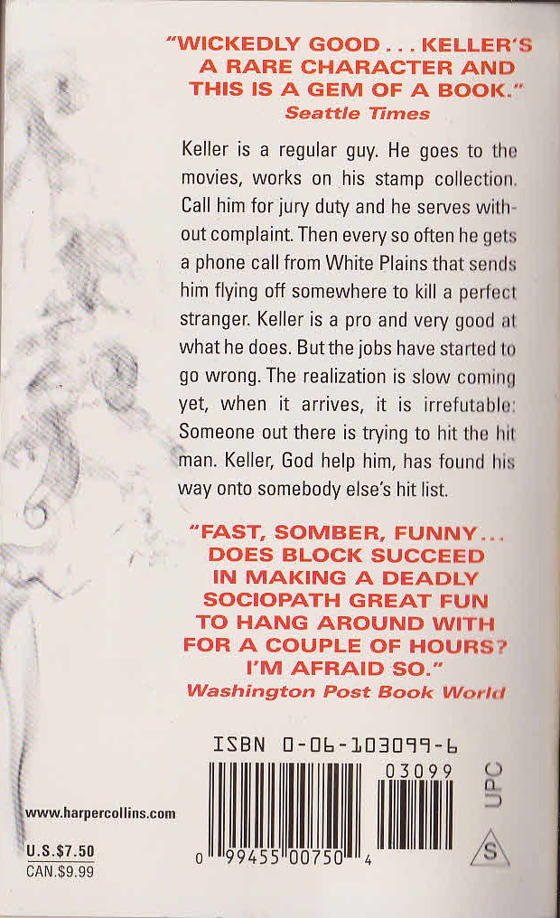 Lawrence Block  HIT LIST magnified rear book cover image