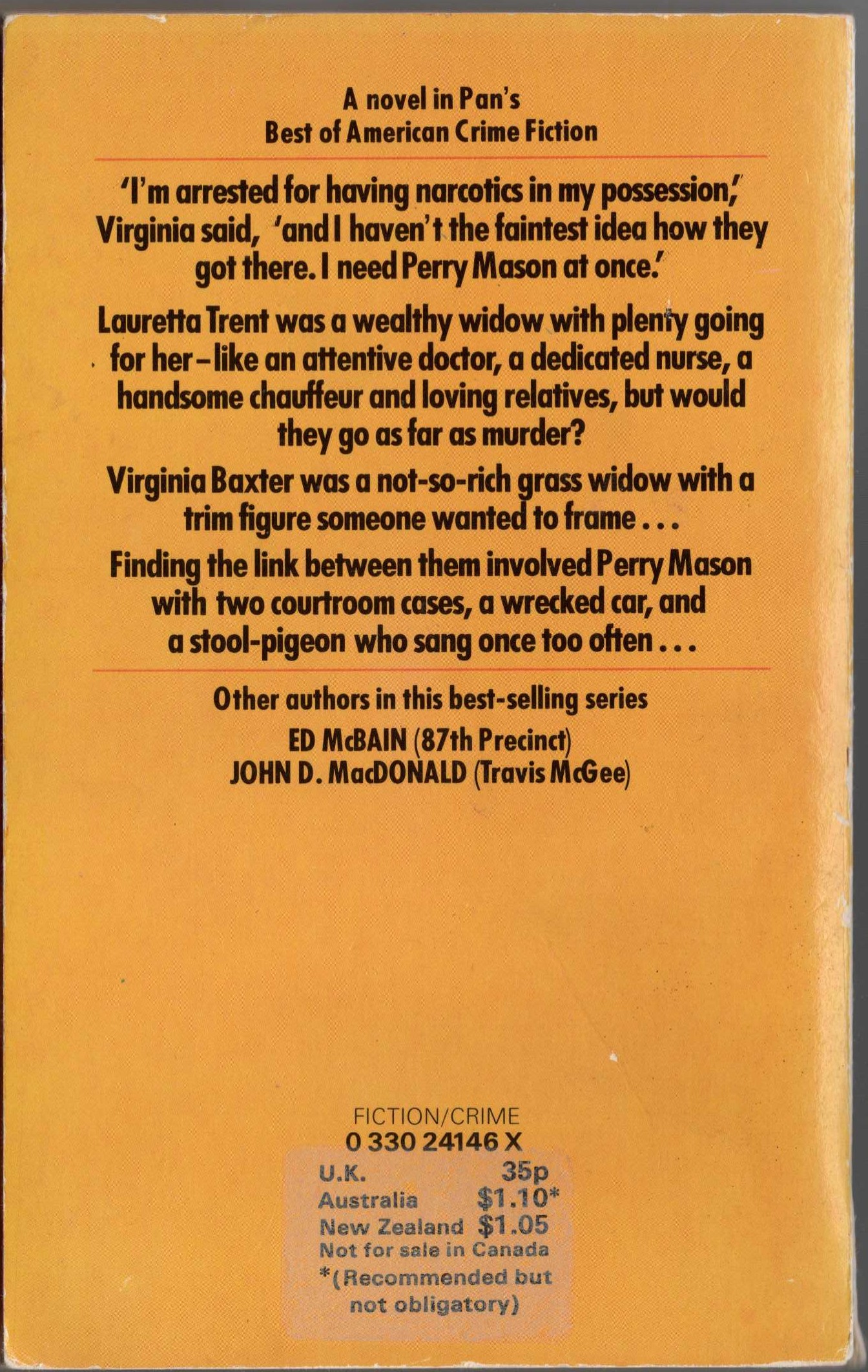Erle Stanley Gardner  THE CASE OF THE HORRIFIED HEIRS magnified rear book cover image
