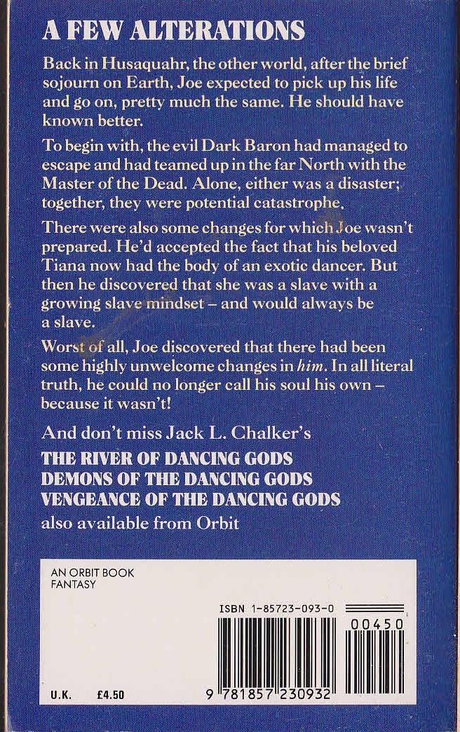 Jack L. Chalker  SONGS OF THE DANCING GODS magnified rear book cover image