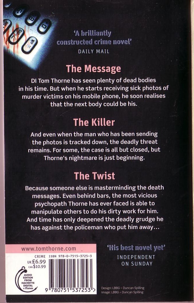 Mark Billingham  DEATH MESSAGE magnified rear book cover image