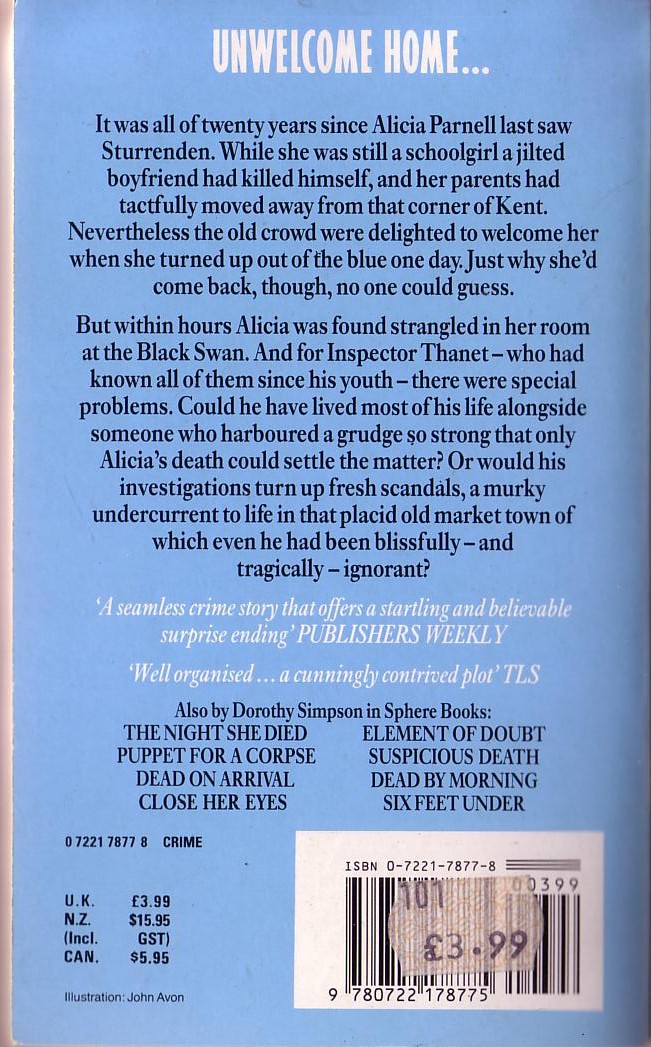 Dorothy Simpson  LAST SEEN ALIVE magnified rear book cover image