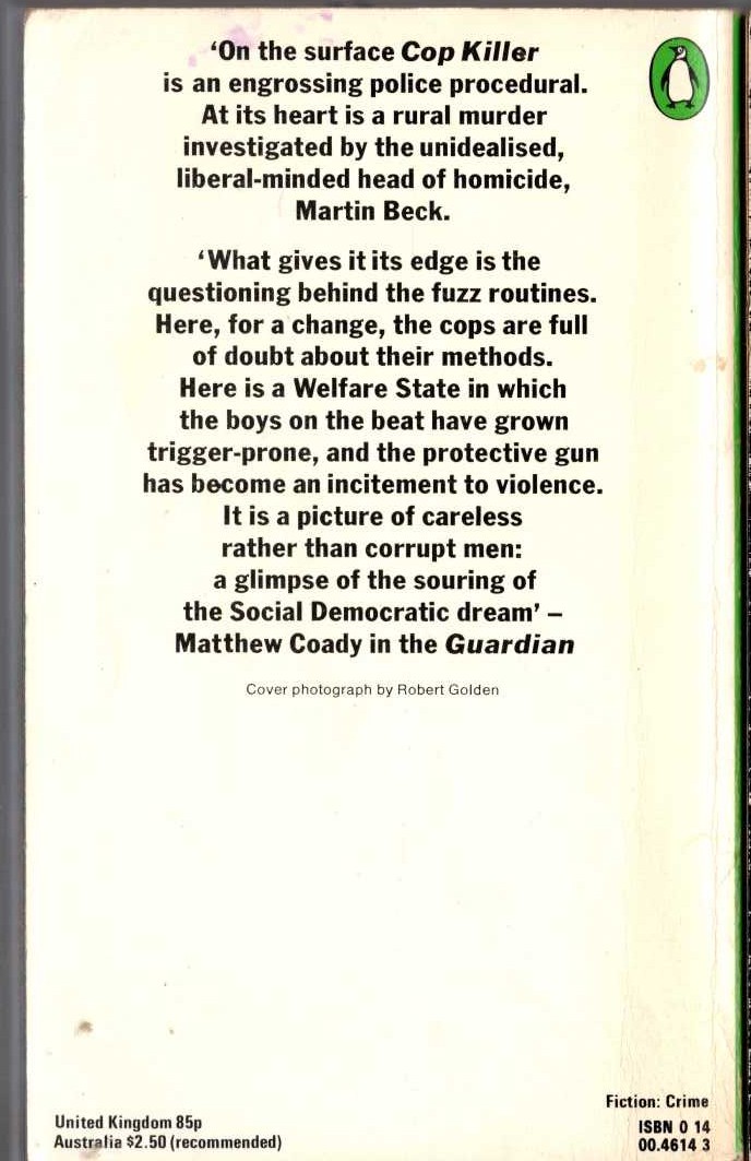 (Maj Sjowall & Per Wahloo) COP KILLER magnified rear book cover image