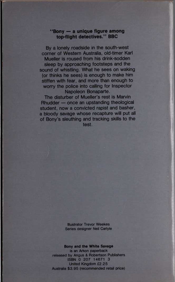 Arthur Upfield  BONY AND THE WHITE SAVAGE magnified rear book cover image