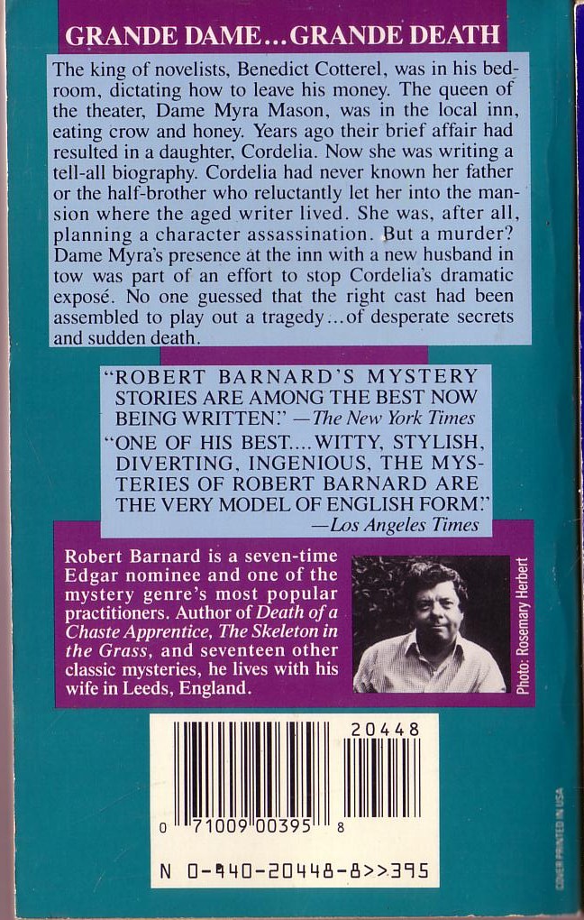 Robert Barnard  AT DEATH'S DOOR magnified rear book cover image