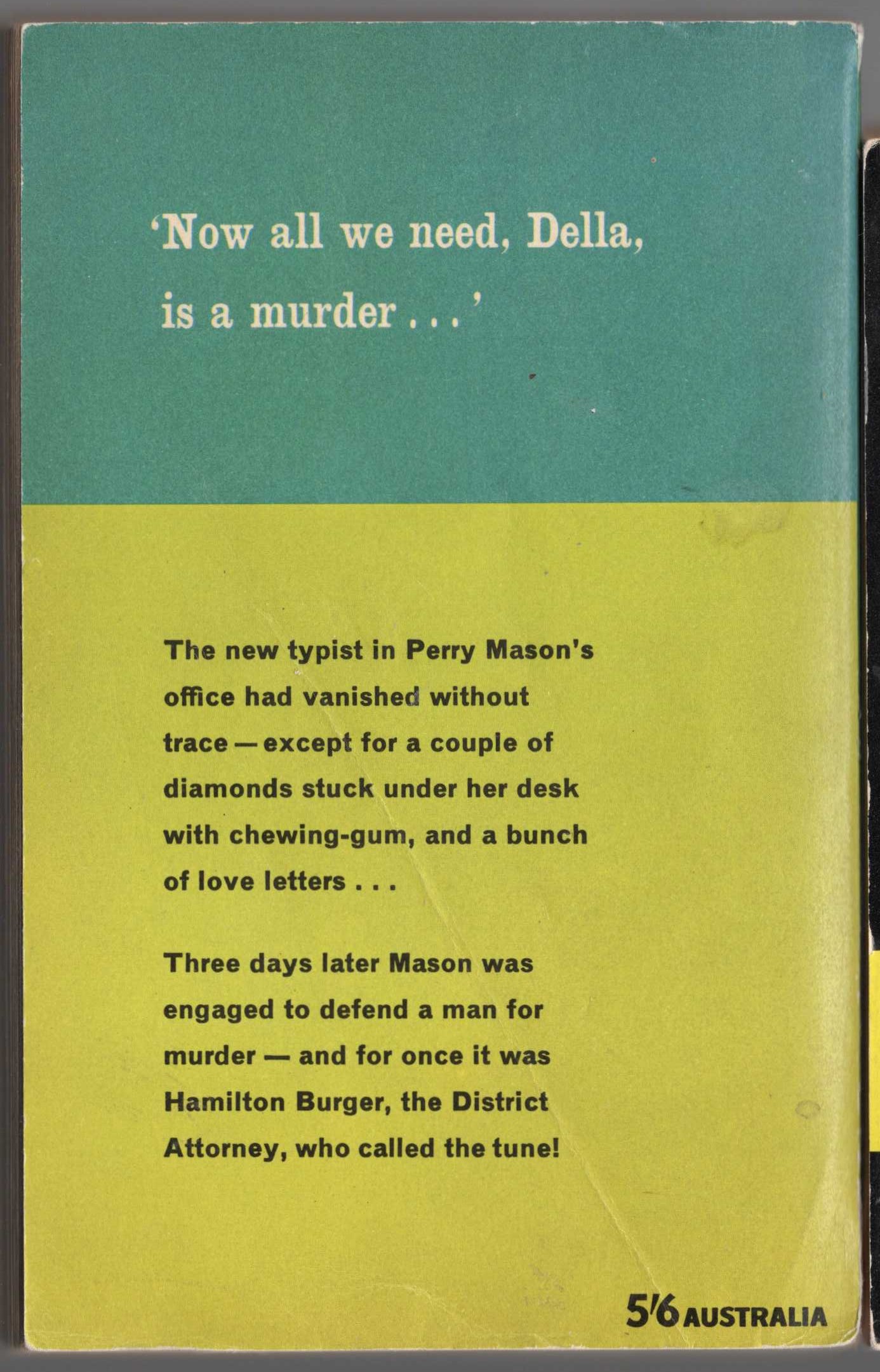 Erle Stanley Gardner  THE CASE OF THE TERRIFIED TYPIST magnified rear book cover image