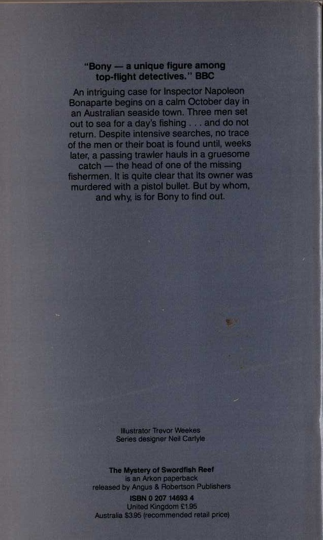 Arthur Upfield  THE MYSTERY OF SWORDFISH REEF magnified rear book cover image